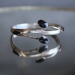 Vintage Taxco Sterling and Onyx Cuff Hinged Design Bracelet